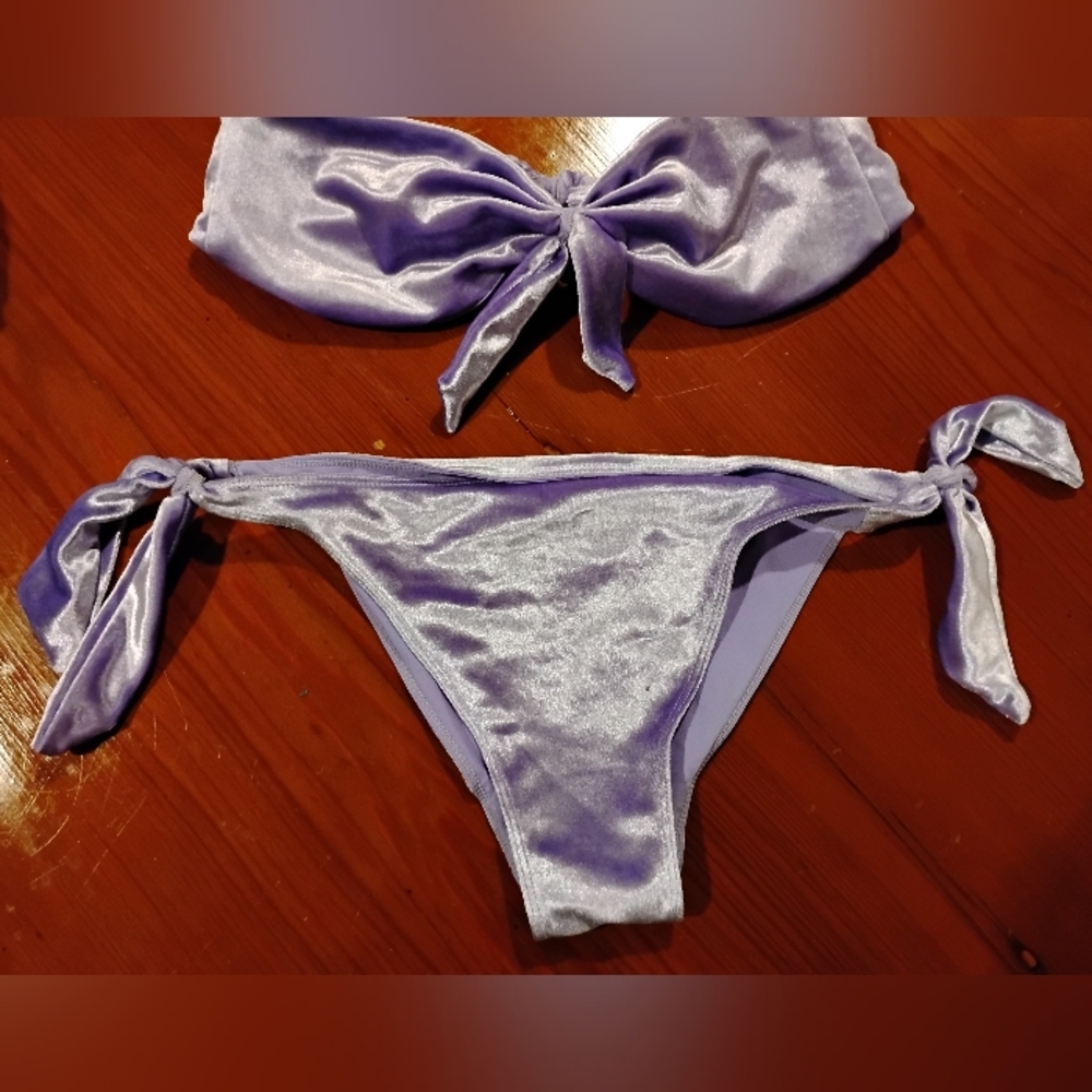 Paper London Women's Purple Crushed Velvet Bikini Set